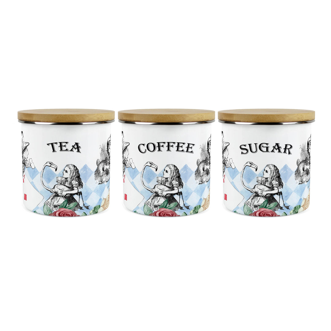 Purely Home Alice's Adventures Enamel Tea, Coffee & Sugar Canister Sets