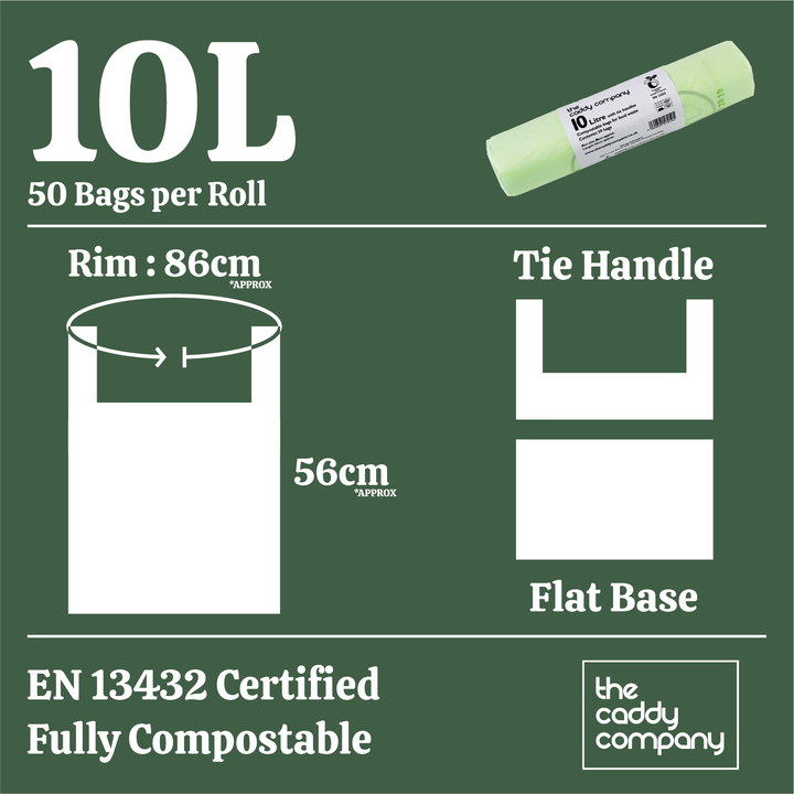 10L Caddy Company Tie Handle Compostable Kitchen Caddy Liners