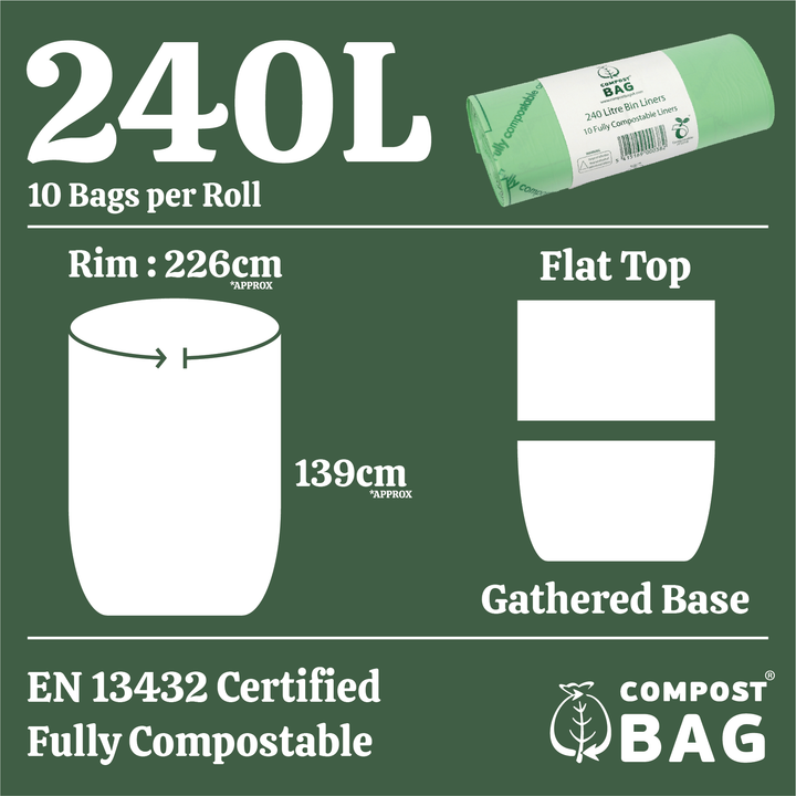 240L Compost Bag Compostable Bin Liners for Large Wheelie Bins - 10 Bags Per Roll