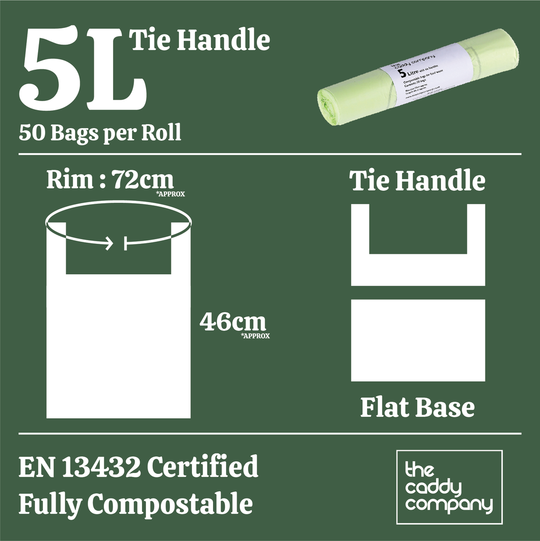 5L Caddy Company Tie Handle Compostable Kitchen Caddy Liners