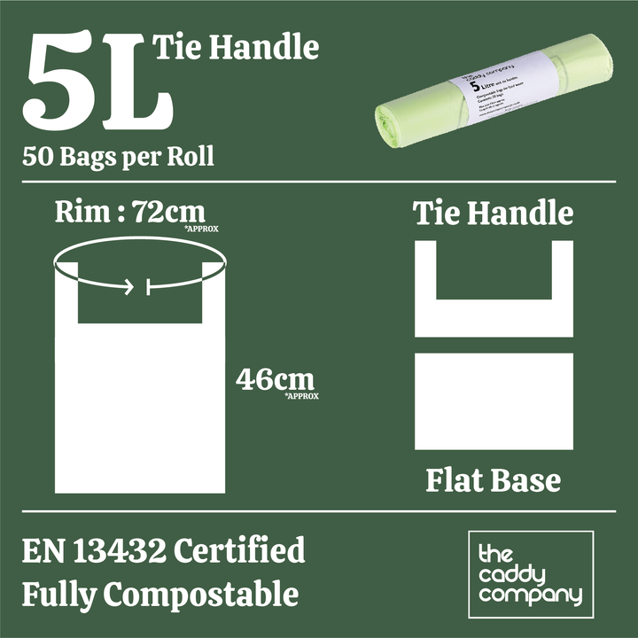 5L Caddy Company Tie Handle Compostable Kitchen Caddy Liners