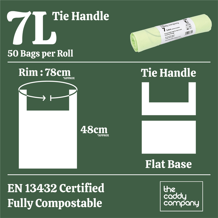 7L Caddy Company Tie Handle Compostable Kitchen Caddy Liners