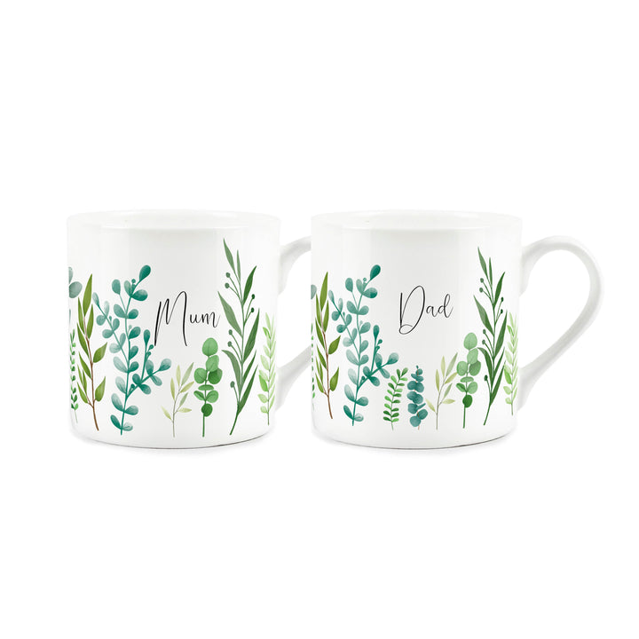 Purely Home Green Foliage Bone China Mugs Set