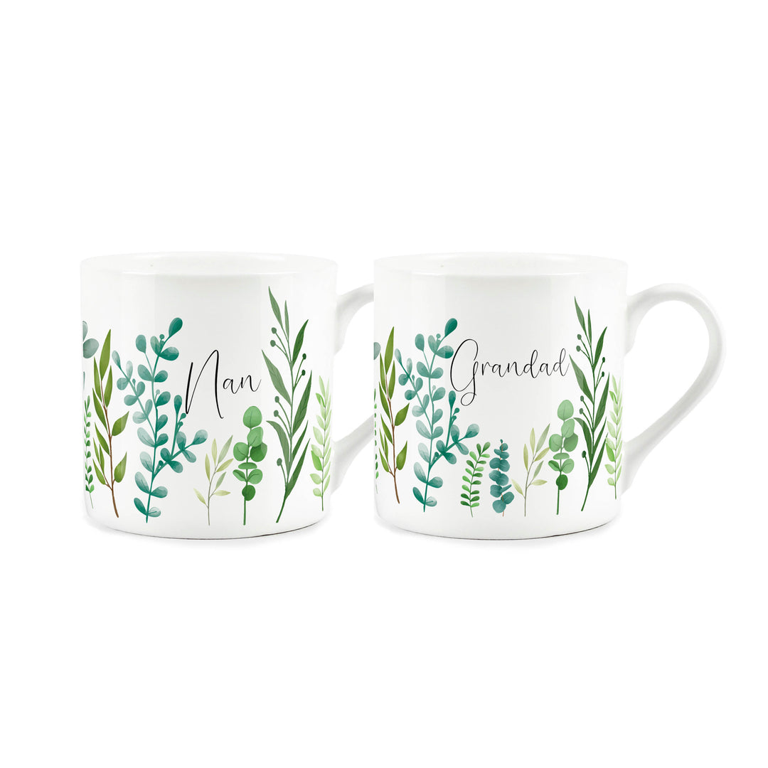 Purely Home Green Foliage Bone China Mugs Set