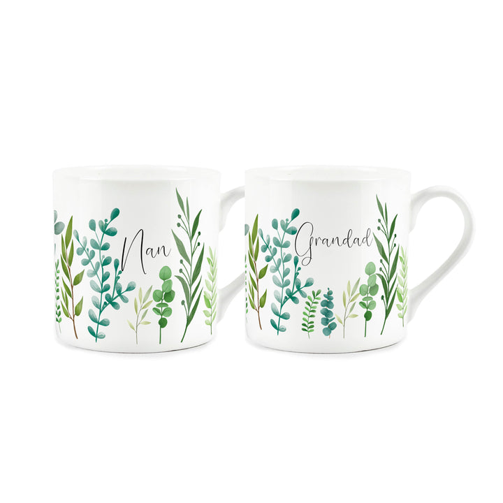 Purely Home Green Foliage Bone China Mugs Set