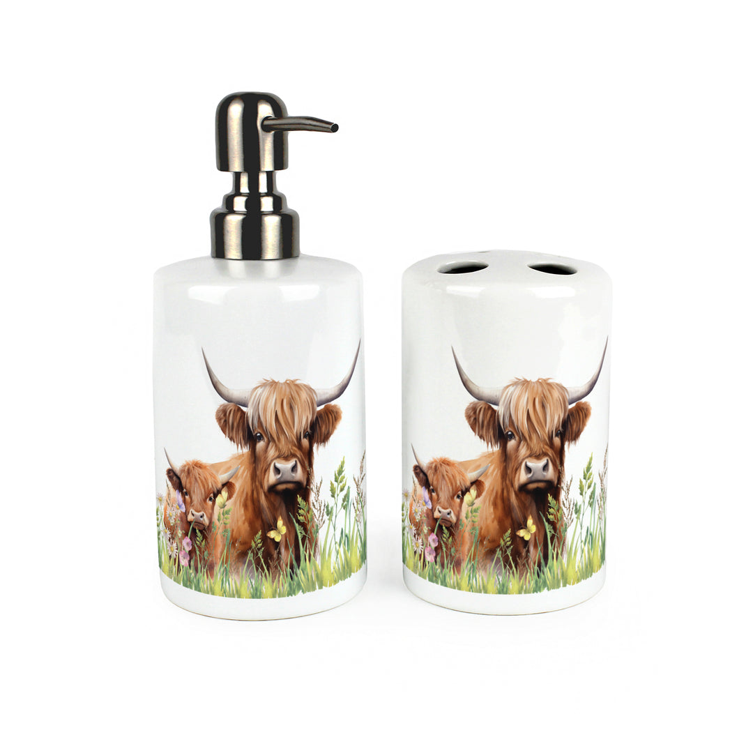 Purely Home Highland Cow & Calf Bathroom Accessories Set