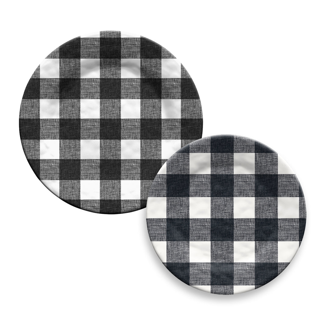 Vintage Black Check Melamine Dinner & Side Plate Set