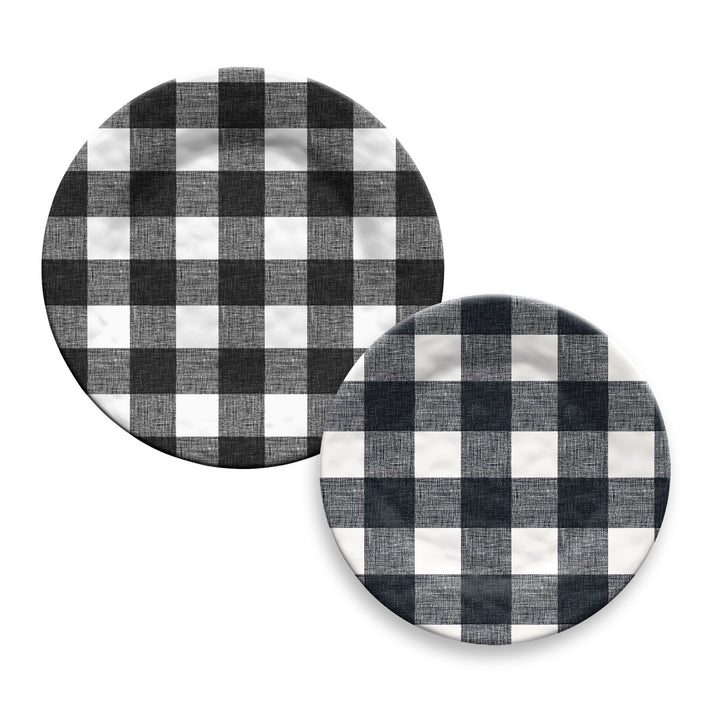Vintage Black Check Melamine Dinner & Side Plate Set