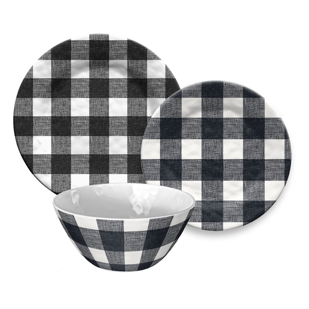Vintage Black Check Melamine Dinnerware Set