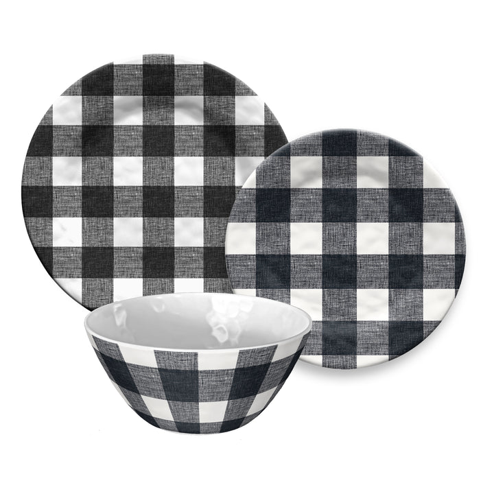 Vintage Black Check Melamine Dinnerware Set