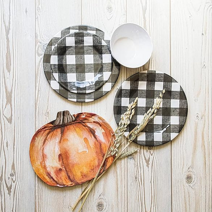 Vintage Black Check Melamine Dinnerware Set
