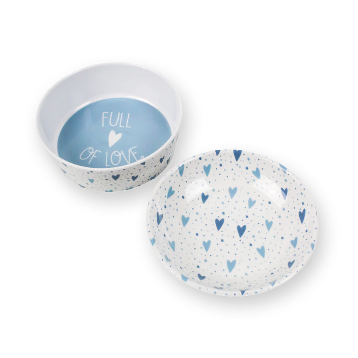 Blue Hearts Melamine Pet Bowl & Saucer Set