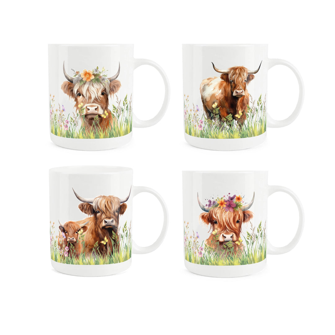 Purely Home Highland Cow Bone China Mugs