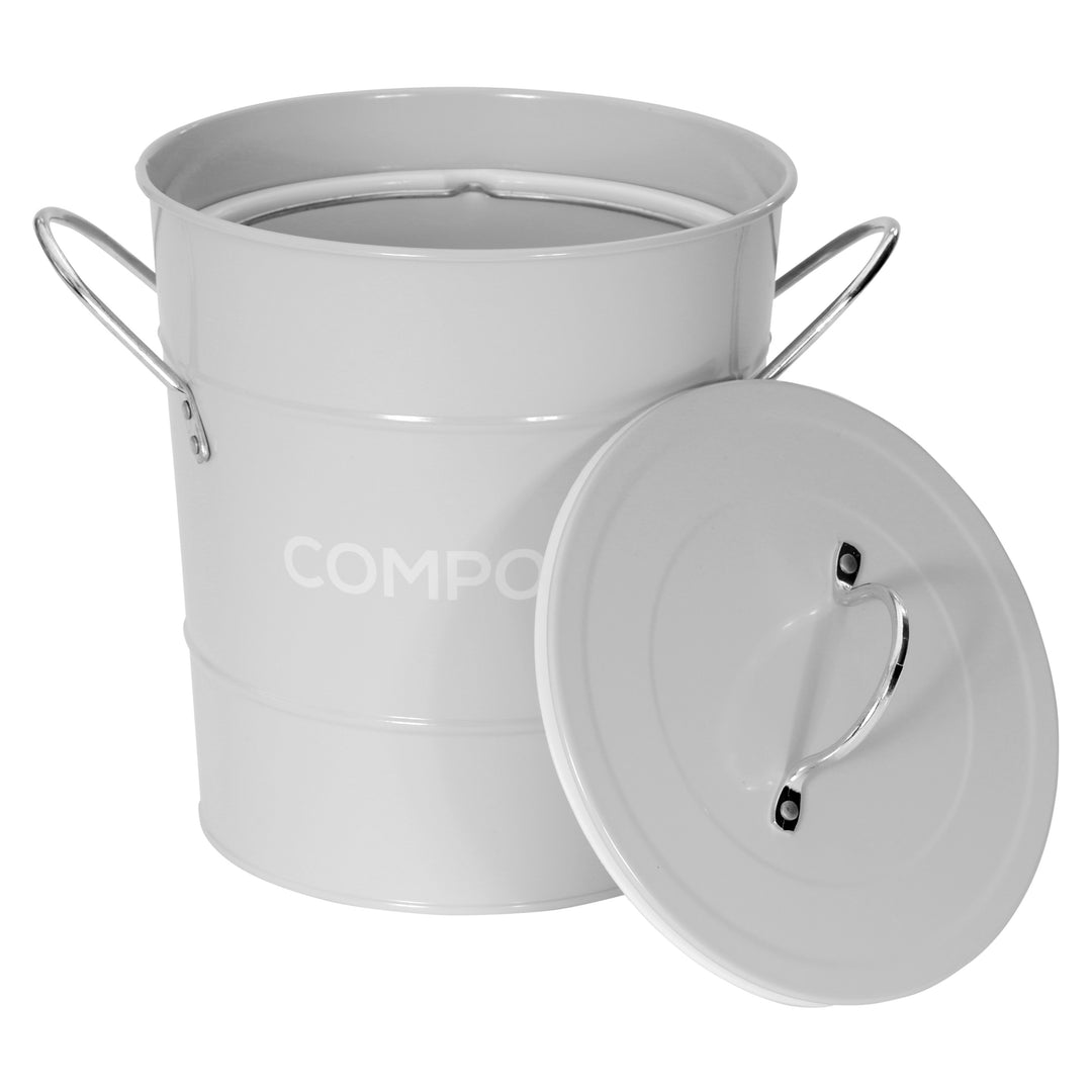 Metal Compost Pail - Light Grey