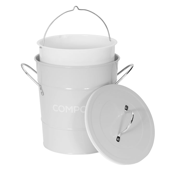 Metal Compost Pail - Light Grey