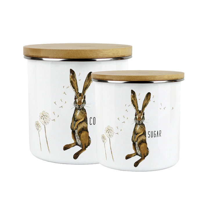 Purely Home Hare & Dandelions Enamel Kitchen Canisters