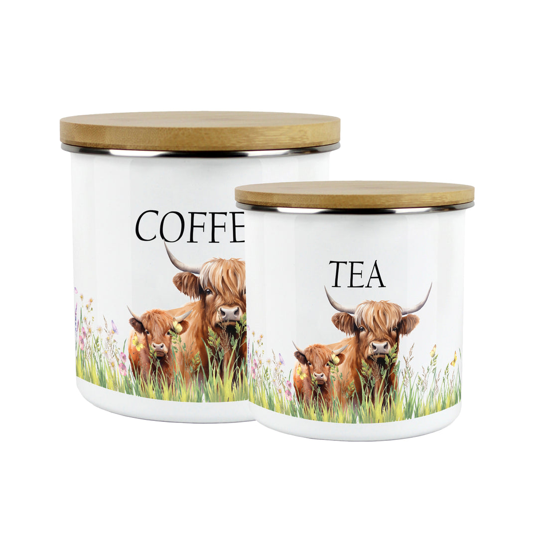 Purely Home Highland Cow & Calf Enamel Kitchen Canisters