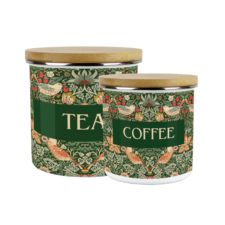 Purely Home Strawberry Thief Enamel Kitchen Canisters - Green