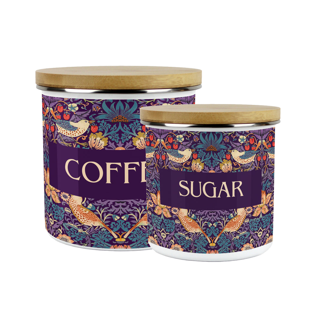 Purely Home Strawberry Thief Enamel Kitchen Canisters - Purple