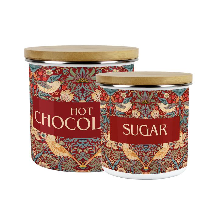 Purely Home Strawberry Thief Enamel Kitchen Canisters - Red