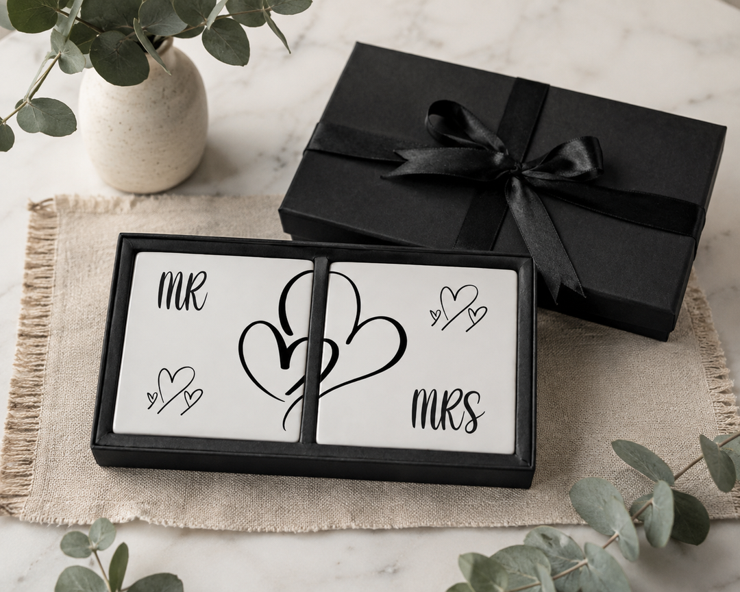 Purely Home Ceramic Coaster Gift Box Set - Newlywed Hearts