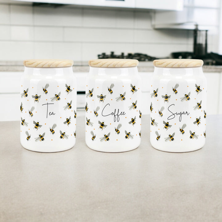 Purely Home Scattered Bees Ceramic Tea, Coffee & Sugar Canister Set