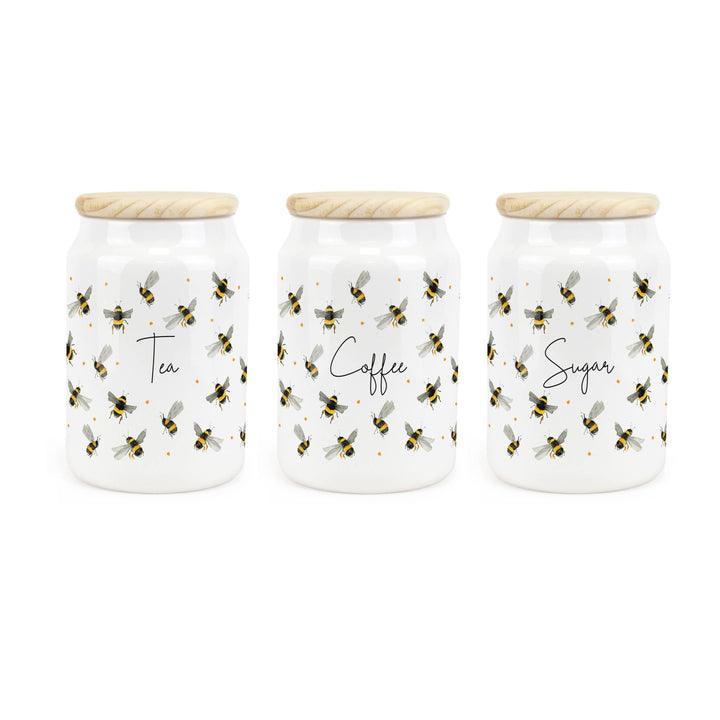 Purely Home Scattered Bees Ceramic Tea, Coffee & Sugar Canister Set