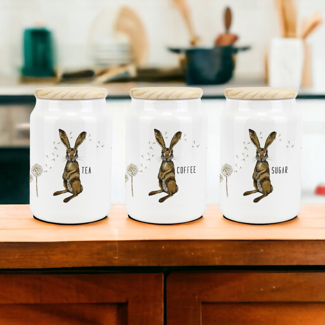 Purely Home Hare & Dandelions Ceramic Tea, Coffee & Sugar Canister Set