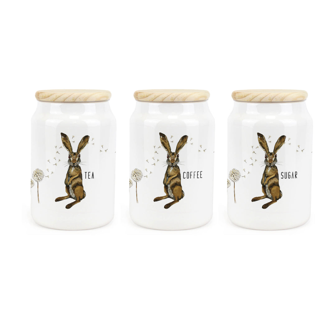 Purely Home Hare & Dandelions Ceramic Tea, Coffee & Sugar Canister Set