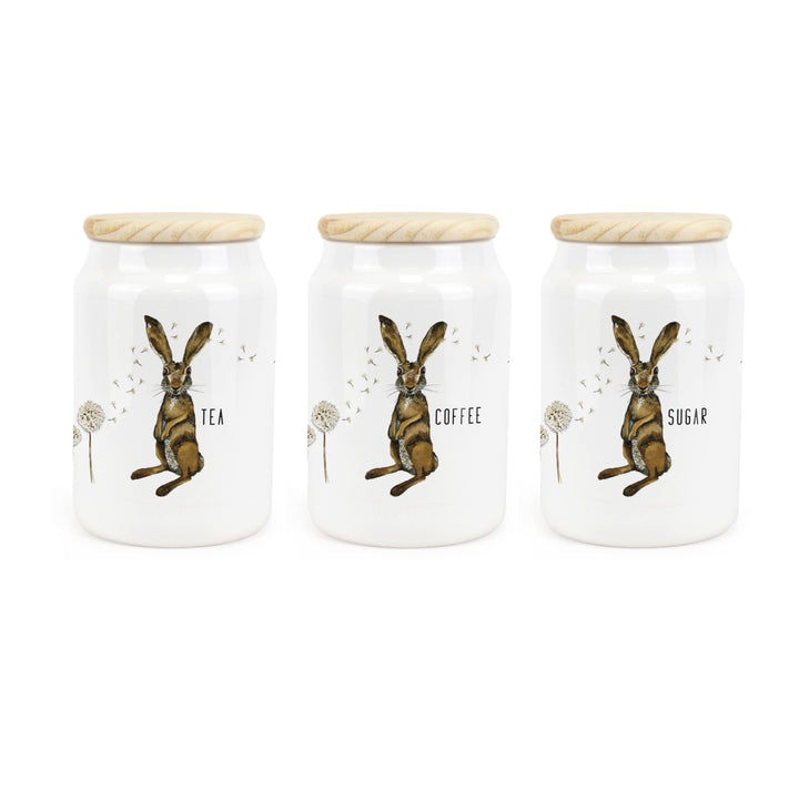 Purely Home Hare & Dandelions Ceramic Tea, Coffee & Sugar Canister Set