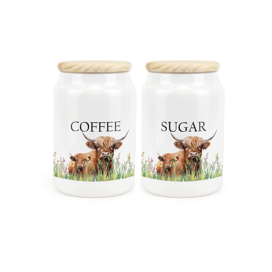 Purely Home Highland Cow & Calf Ceramic Kitchen Canister Sets