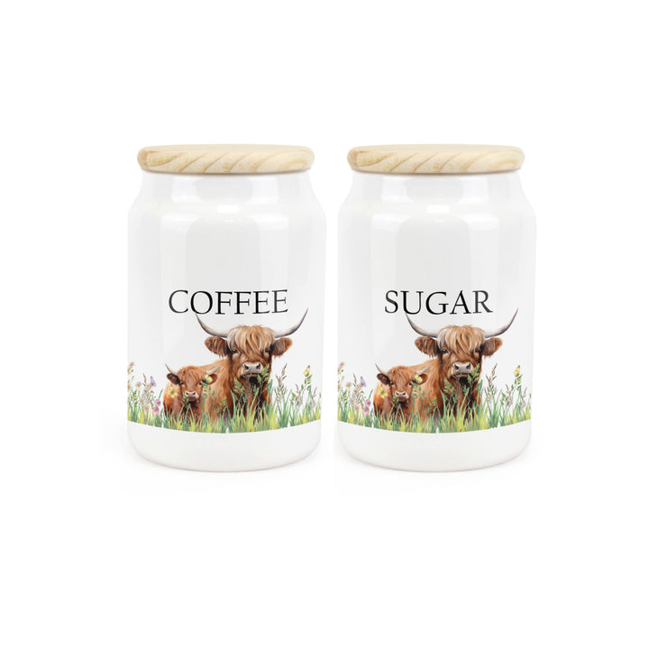 Purely Home Highland Cow & Calf Ceramic Kitchen Canister Sets