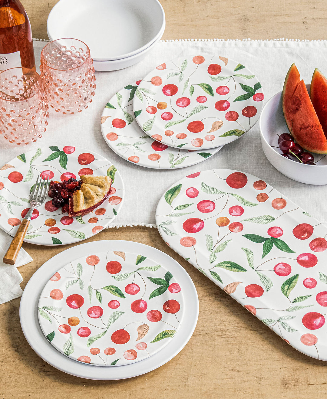 Berries & Cherries Melamine Serving Tray & Bowls Set