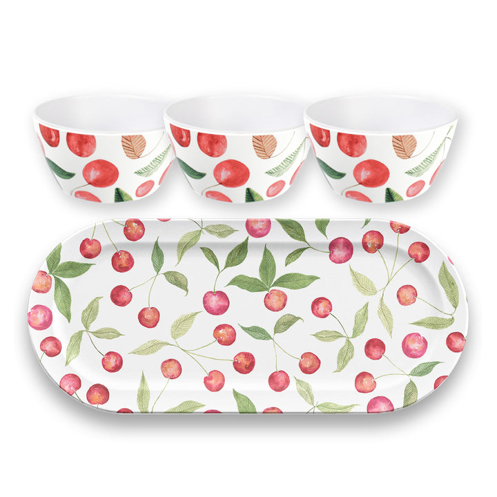 Berries & Cherries Melamine Serving Tray & Bowls Set