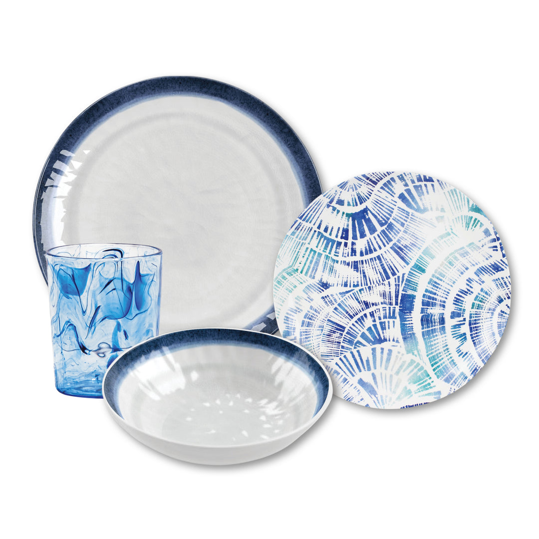 Coastal Melamine Dinnerware Set with Tumblers
