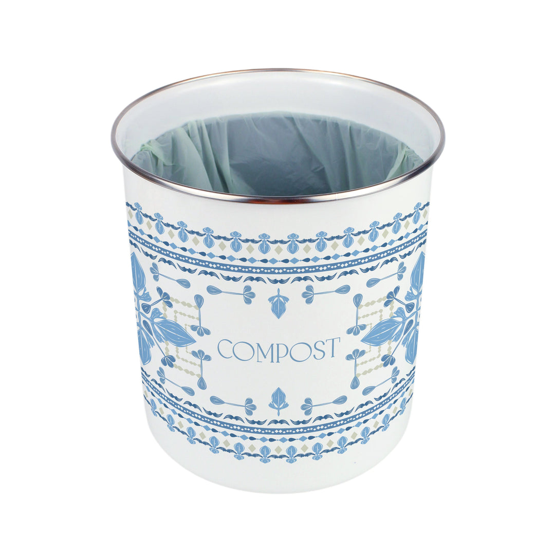 Purely Home Blue Folk Tile Toller Compost Caddy