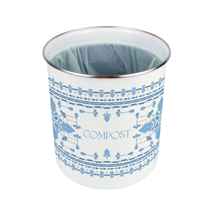 Purely Home Blue Folk Tile Toller Compost Caddy