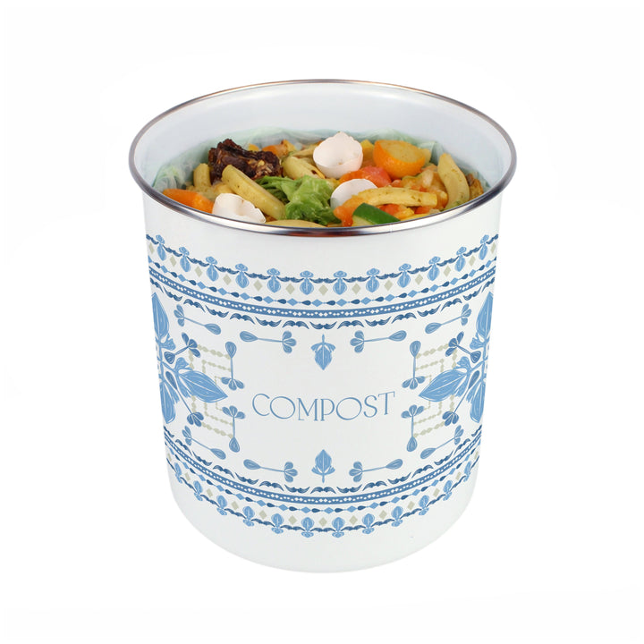 Purely Home Blue Folk Tile Toller Compost Caddy