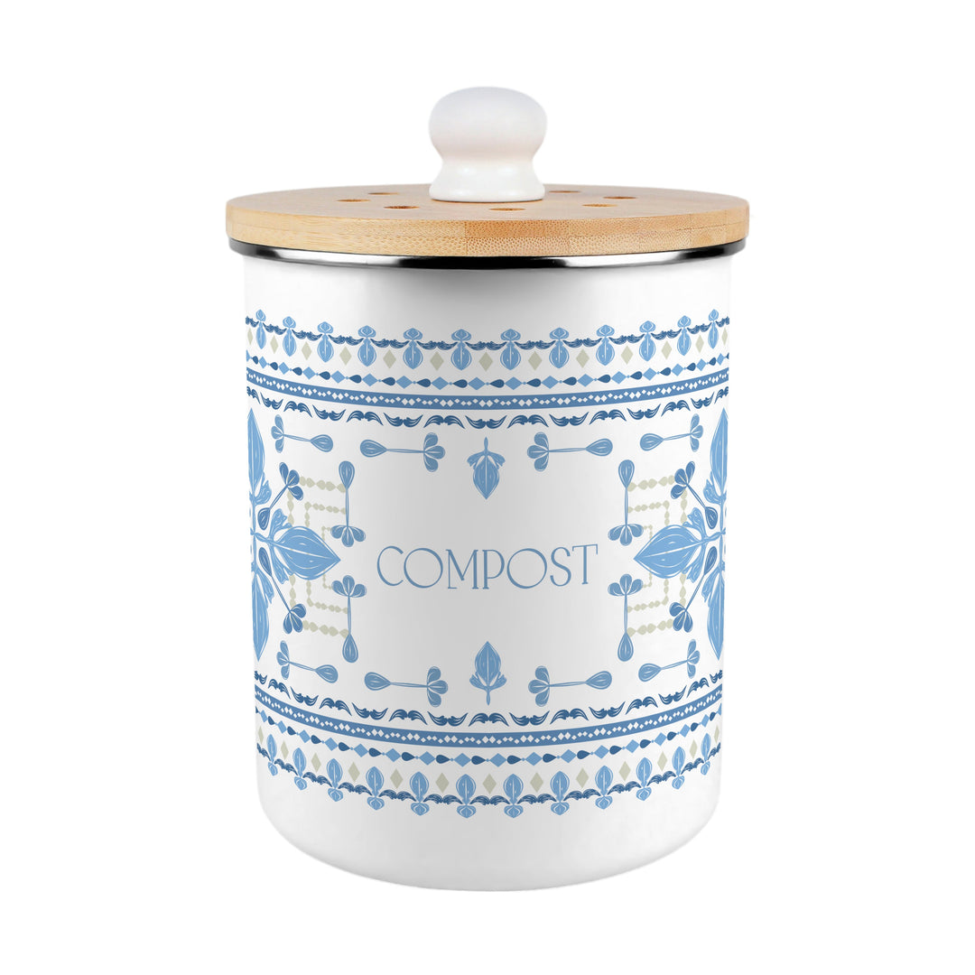 Purely Home Blue Folk Tile Toller Compost Caddy