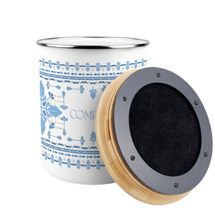 Purely Home Blue Folk Tile Toller Compost Caddy