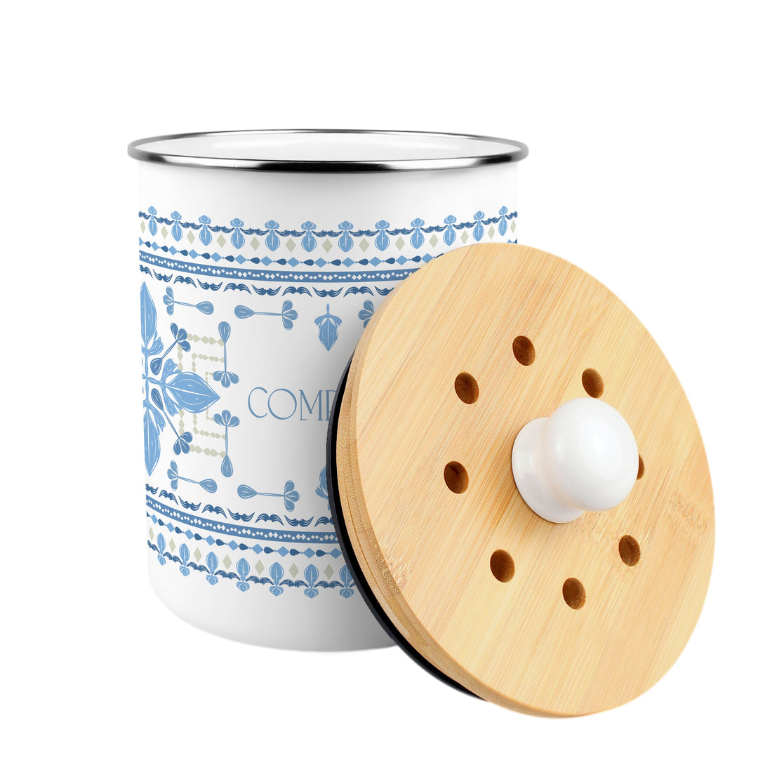 Purely Home Blue Folk Tile Toller Compost Caddy