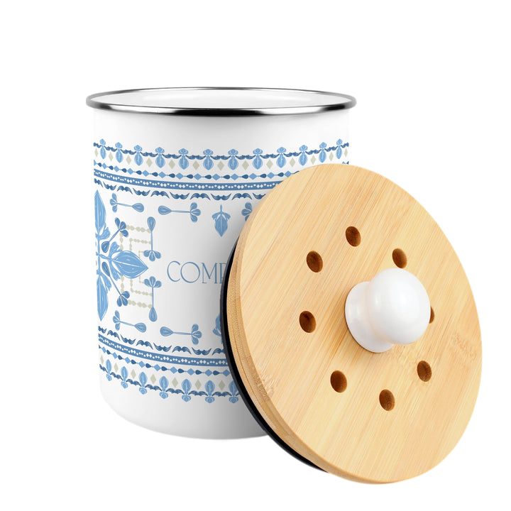 Purely Home Blue Folk Tile Toller Compost Caddy