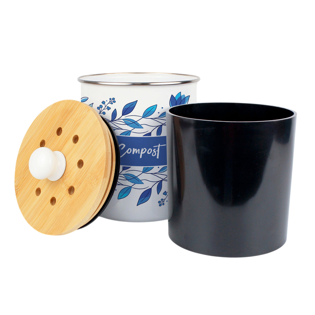 Purely Home Blue Petals Toller Compost Caddy