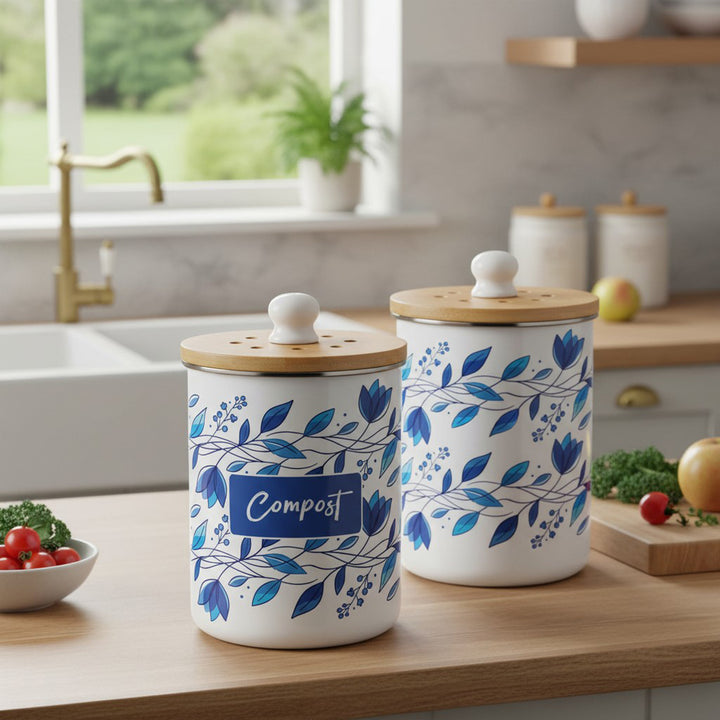 Purely Home Blue Petals Toller Compost Caddy