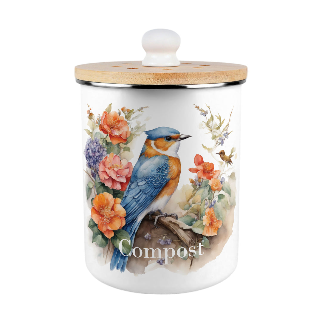 Purely Home Blue & Orange Bird Toller Compost Caddy