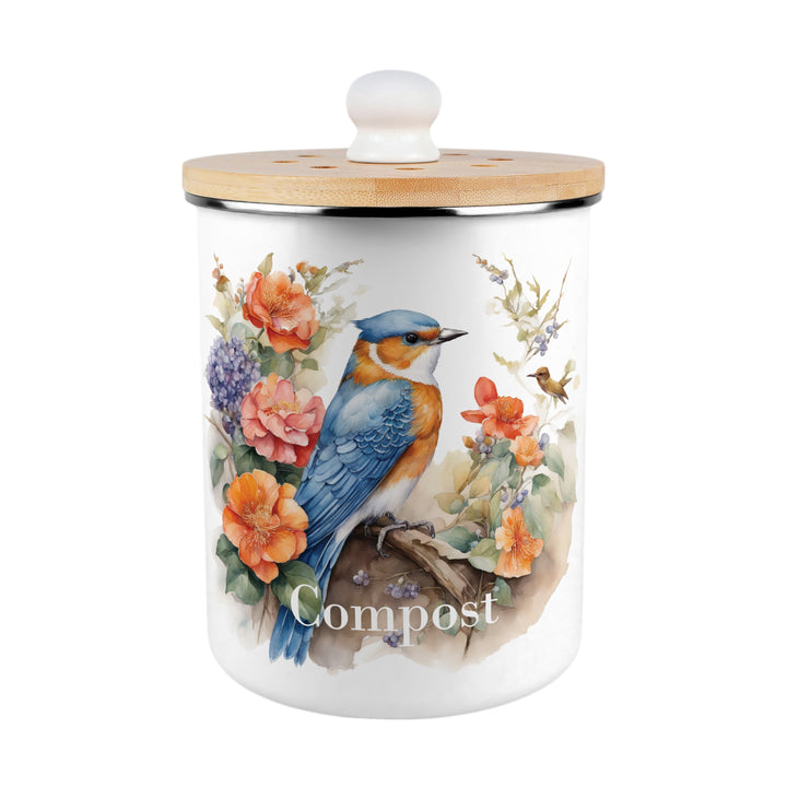 Purely Home Blue & Orange Bird Toller Compost Caddy