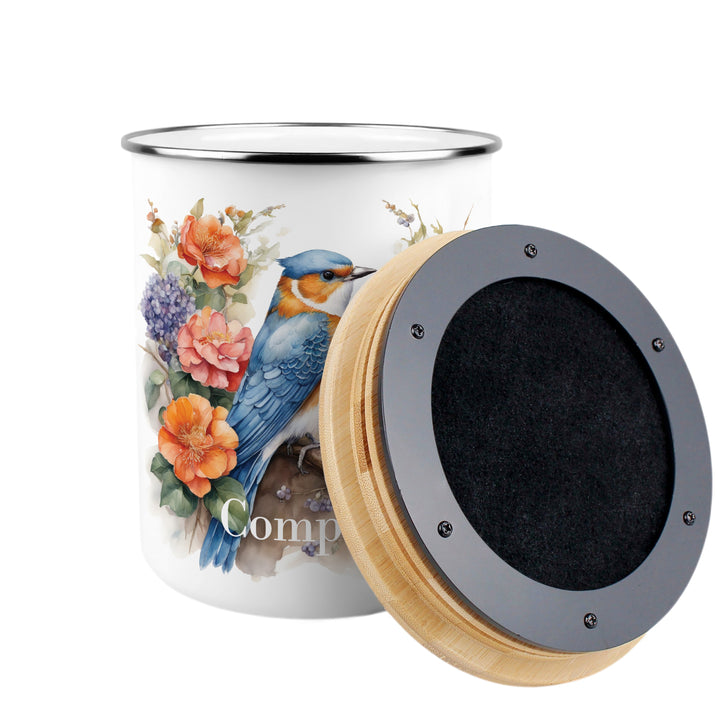 Purely Home Blue & Orange Bird Toller Compost Caddy