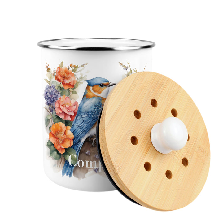 Purely Home Blue & Orange Bird Toller Compost Caddy