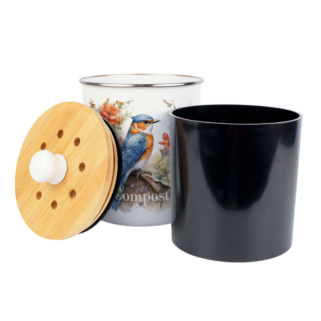 Purely Home Blue & Orange Bird Toller Compost Caddy
