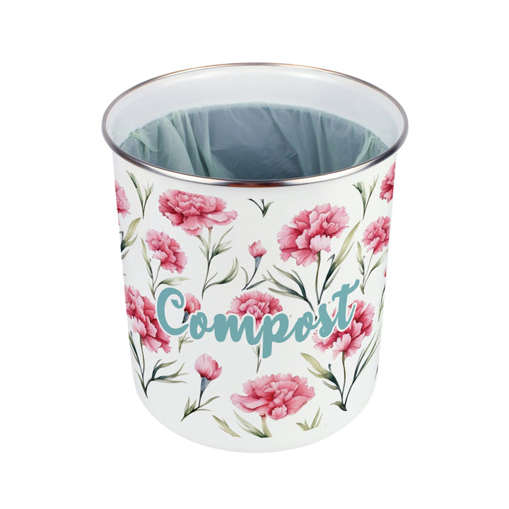 Purely Home Pink Carnations Toller Compost Caddy